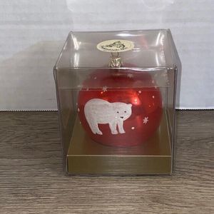 Oberfrankische Glas Germany Red Polar Bear Ball Christmas Ornament